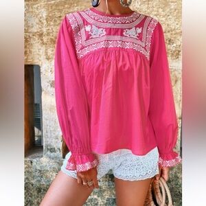 ZARA NWT K  FLORAL EMBROIDERED COTTON BLOUSE TOP  Size: XS